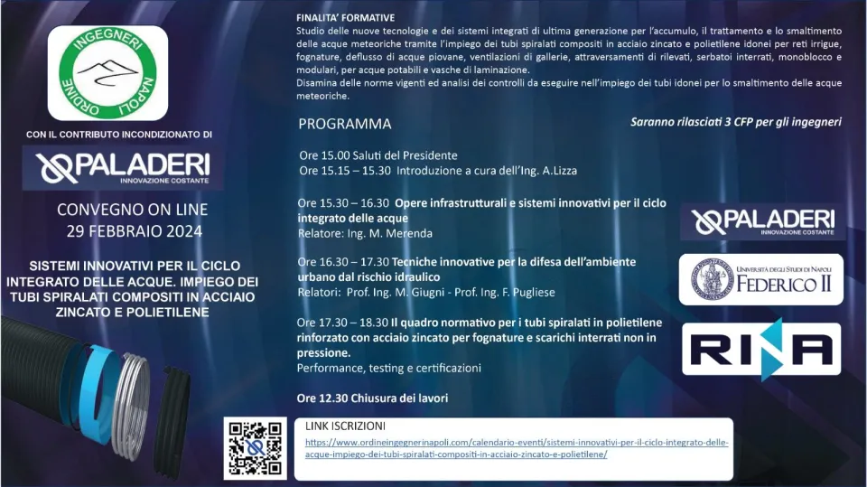 Locandina del convegno dell'Ordine degli Ingegneri di Napoli, 29 febbraio 2024