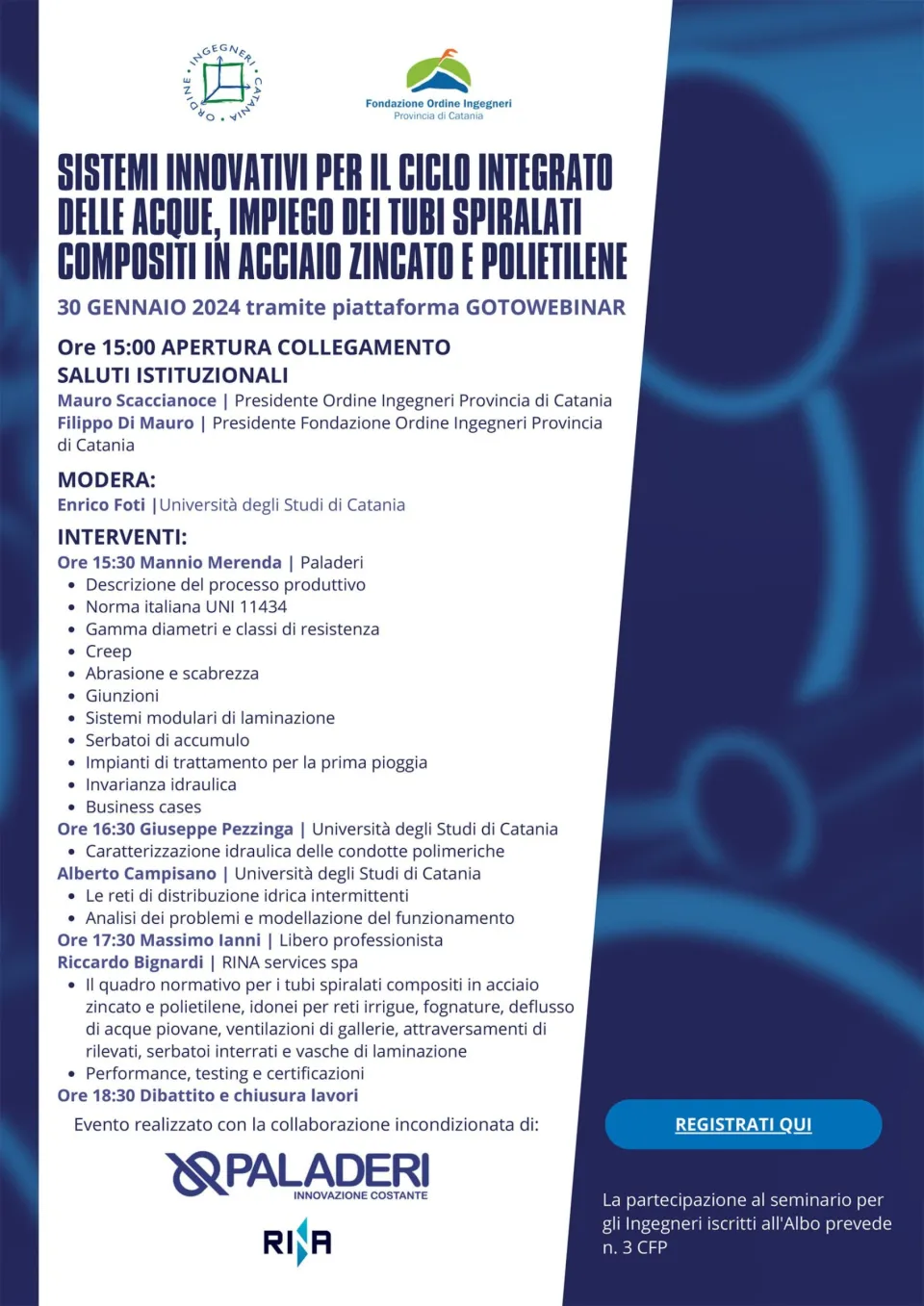 Locandina del convegno dell'Ordine degli Ingegneri di Catania, 30 gennaio 2024